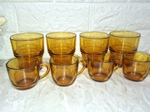  VINTAGE ANNI 70 FRANCE VERECO SET 4+4 BICCHIERI E TAZZE AMBRA AMBRATO  - Foto 1 di 3
