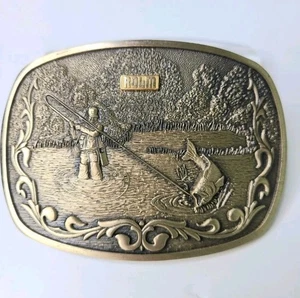 O.C. Tanner 1981 Forellen Fliegenfischen Utah massiv Messing Vintage Schnalle - lesen - Bild 1 von 6