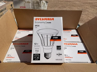 New Box Of 6 Sylvania LED 12W 2700K Dimmable Economy Flood BR30 Light Bulbs - Image 1 of 4
