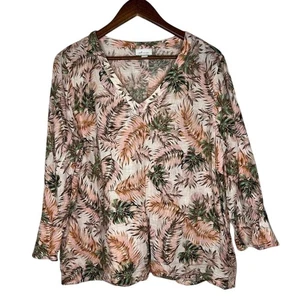 Top para mujer Jill Love de lino tropical estampado de palmeras L calce relajado manga larga - Imagen 1 de 7