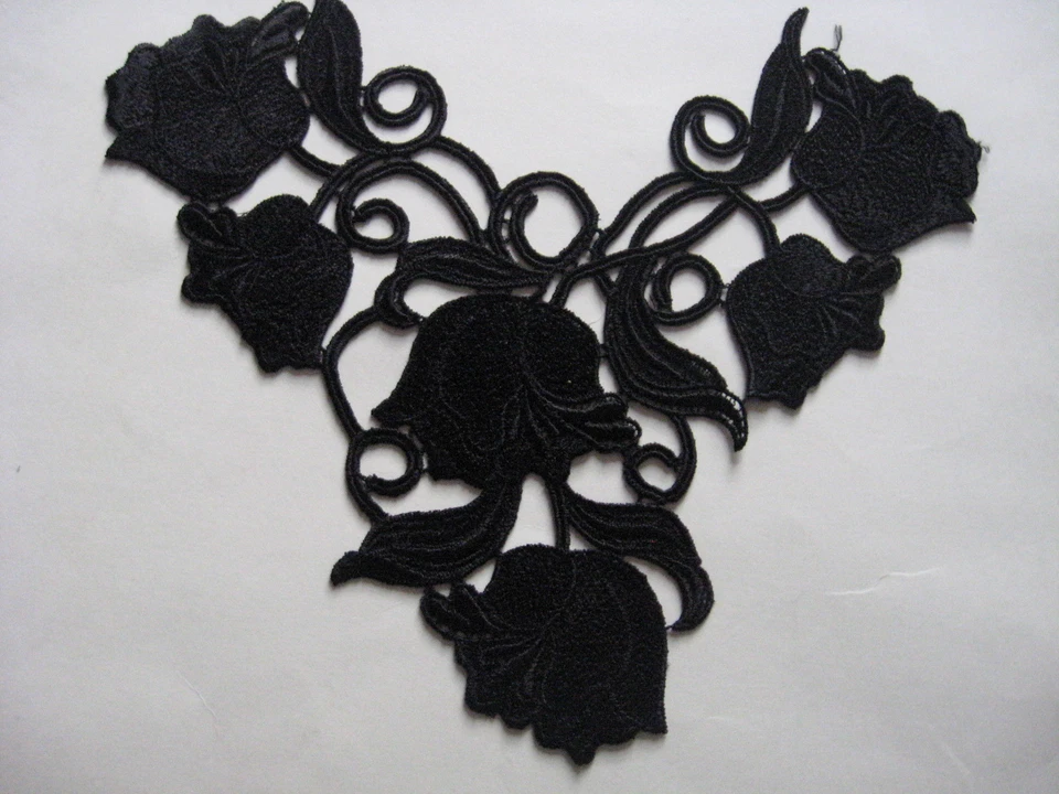 6 PCS LOVELY BLACK FLORAL RAYON VENISE FRONT APPLIQUE - Image 1 of 1