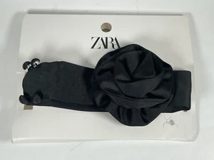 NEW ZARA BLACK SATIN CHOKER FLOWER APPLIQUE LINED BUTTONS BOLD 0653/014 6230C - Picture 1 of 14