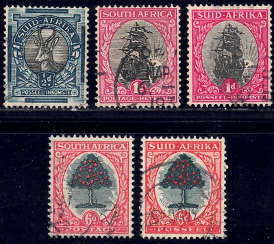 1928 South Africa - SC# 23b-25b - Orange Tree - 5 Different Stamps - Used - Image 1 of 2