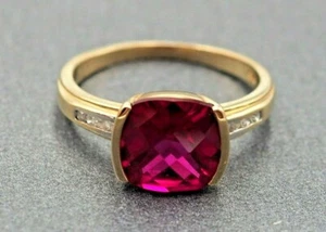 Women Ring 9ct Gold Synthetic Ruby Diamond Cocktail Ring Fine Vintage Jewellery - Picture 1 of 11