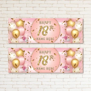 2 Personalised Gold Pink Kid & Adult Birthday 18TH Party Banner Event Decor - Picture 1 of 2