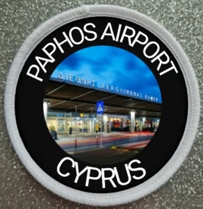 3 Zoll Paphos Flughafen Zypern Bügeleisen/Nähen Patch Abzeichen - Bild 1 von 1