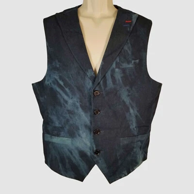Lanzino Men's Blue Washed Denim Paisley Lining Waistcoat Suit Vest Size L - Image 1 of 3