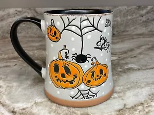 Large Halloween Coffee Mug EEK FRIGHT Jack O Lanterns, Spider Eli & Ana. New - Picture 1 of 12