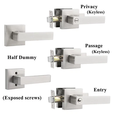 Privacy Door Locks Passage Handles Brushed Nickel Entry Lock keyed Dummy Levers - Image 1 of 4