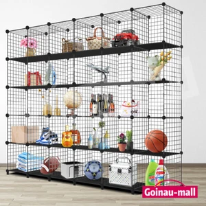 Black 30 Cube Metal Wire Mesh Shelf Rack Toy Storage Bookcase Cabinet DIY Stand - Picture 1 of 12