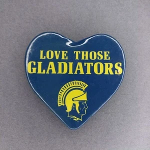 Love Those Gladiators Blue Gold Michigan MI Heart Shaped Button 2 3/4" Pinback - Picture 1 of 2