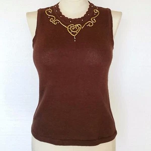 Storybook Knits Sweater Tank Top NEW w/ Tags Brown Gold Rope Pearl Beads XS - Picture 1 of 7