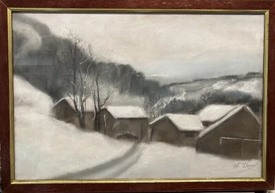 Beau Pastel Signé Représentant Un Paysage Sous La Neige. 25,5 x 38 cm à vue - Photo 1/4
