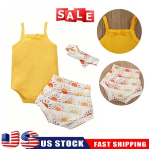 3Pcs Flower Newborn Baby Girls Jumpsuit Romper Bodysuit+ Headband Outfits Set - Picture 1 of 12