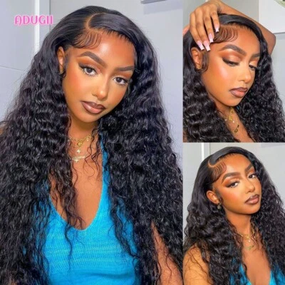 1 Juego de Peluca Frontal de Encaje Ondulada Onda de Agua Parte en T para Mujer PreArrancada Negra Foto 1 de 4