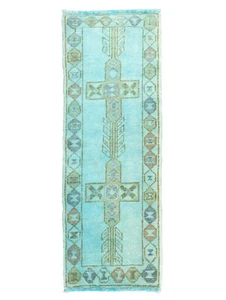 Overdyed Turkish Oushak 1.11x5.3 ft Runner Rug,New Premium Hand Woven Carpet - Picture 1 of 12