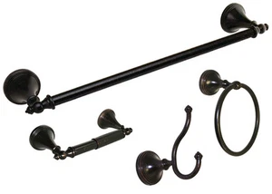 Dark Oil Rubbed Bronze Bathroom Accessories 4 PC Combo 18" Towel Bar Ring Holder - Picture 1 of 1