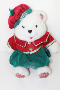 1992 KMart White Christmas Bear Girl Red and Green Outfit and Hat 17" - Picture 1 of 3
