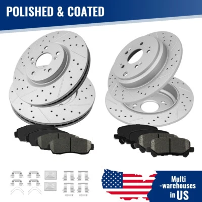 Rotores de disco perforados delanteros traseros + pastillas de freno de cerámica para Honda Odyssey 2011-2014 Foto 1 de 4