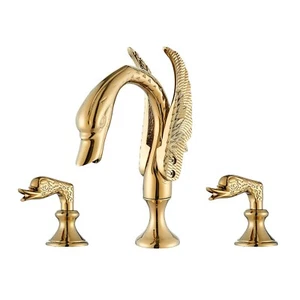 Gold Swan Bathroom Sink Faucet Widespread 3 Hole Lavatory Basin Vanity Mixer Tap - Bild 1 von 8