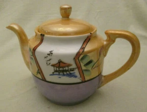 Tetera japonesa Lustreware - pintada a mano azul y melocotón - Imagen 1 de 10