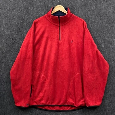 Nautica Mens Micro Fleece Jacket Quarter Zip Red Pockets Mock Neck Size XL - Image 1 of 4