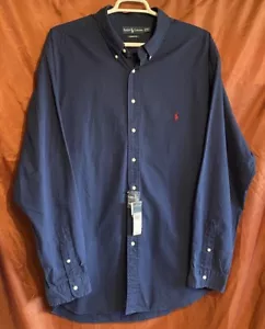 Polo Ralph Lauren Shirt Mens 3XLT Navy Cotton Button Up Long Sleeve New MSRP $89 - Picture 1 of 4