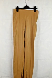 Zara Faux Leather Beige Pleated Straight Leg Trousers Leggings Size S 26 - Picture 1 of 7