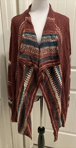 One World NWT Waterfall Boho Open Sweater Cardigan SZ 2X Fair Isle/Southwest - Picture 1 of 18