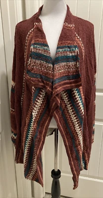 Cárdigan Suéter Abierto One World Nuevo Con Etiquetas Cascada Boho Talla 2X Fair Isle/Southwest Foto 1 de 4