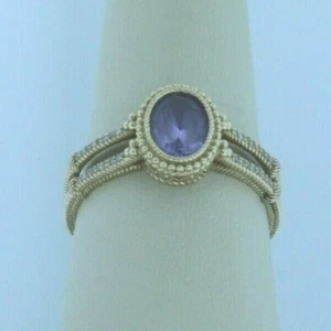 Judith Ripka 14K Yellow Gold Amethyst & Diamond Ring Size 9 - Picture 1 of 11