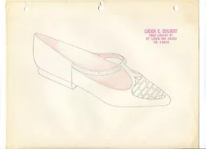 ZAPATO LUCIEN GUILBERT ORIGINAL BOCETO DIBUJADO A MANO diseñador de moda de los años 60 en relieve14A - Imagen 1 de 1