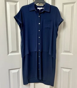 Calvin Klein Double Layer Chiffon Shirt Dress, Size-M, Navy - Picture 1 of 4