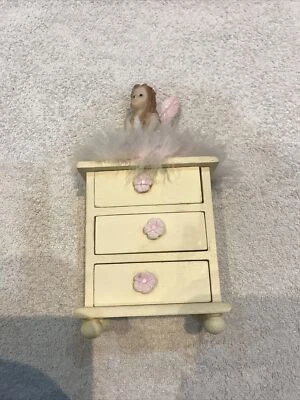 Mini 3 Drawer Chest, Fairy On Top Surrounded With Pink Feathers - Image 1 of 4