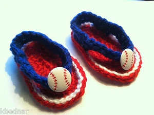 SANDALIAS DE BEBÉ ZAPATOS CHANCLAS CROCHET Talla 3-6 Meses Rojo y Azul Real Béisbol - Imagen 1 de 3