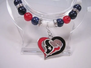 Pulsera de fútbol americano Houston cuentas de piedras preciosas de jade genuinas estrás broche de plata - Imagen 1 de 10