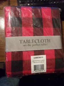 RED BUFFALO CHECK~COUNTRY STYLE PLAID~ 60" X 120"~FABRIC TABLECLOTH~NEW~BLK/RED - Picture 1 of 2