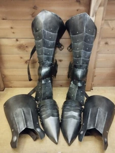 Medieval Blackened Leg guard Armor, Ringwraith Nazgul Leg Armor, Larp Armor. - Picture 1 of 5