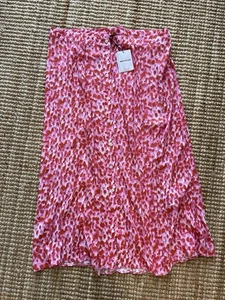 Whistles Midi Skirt Pink Red White Button Front Uk16 New. Reiss Zara Mango - Picture 1 of 5
