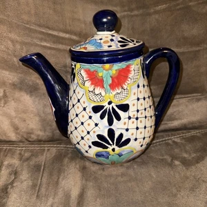 Vintage Mexico Talavera Pottery Teapot Coffee Pot Signed 9” Tall Lead Free - Picture 1 of 15