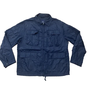 GAP Parka Jacket Men XL Blue Hunting Grandpa Vented Nylon Tech Zip Bomber 52" - Picture 1 of 24