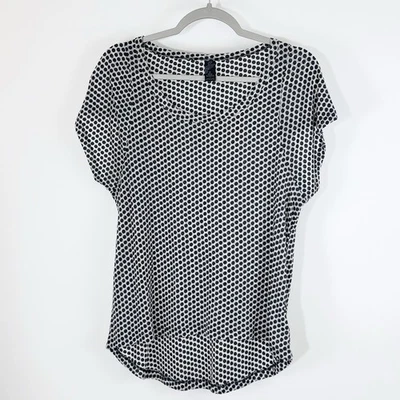 PRANA Cute Black and White Polka Dot Organic Cotton Sheer Yoga Top RuchedSize M - Image 1 of 4