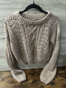 Moon & Madison Blush Pink Cropped Open Knit Sweater Size Small Long Sleeve - Bild 1 von 3