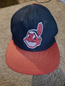 Vintage Cleveland Indians Mütze Snapback Herren blau Chief Wahoo Logo Baseball Cap - Bild 1 von 9