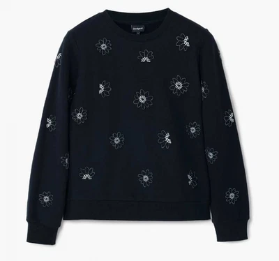 Новый, DESIGUAL цветочный Jewel толстовка в черный SZ L #T3528 - Изображение 1 из 4