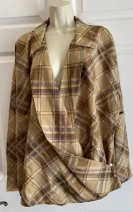 NWT $110 Lauren Ralph Lauren Wrap Womens Brown Plaid Long Sleeve Blouse Sz 2X - Picture 1 of 12