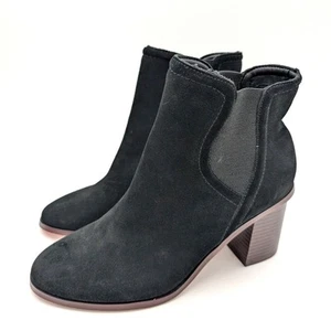 Splendid Marika Suede Block Heel Boots Almond Toe Women's Black Size US8M EU39 - Picture 1 of 12