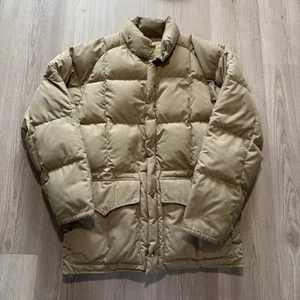 Men's Vintage 90's Woolrich Beige Tan Goose Down Parka Puffer Jacket Sz Large - Picture 1 of 7