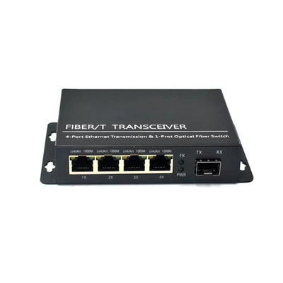 Gigabit 1 SFP Ethernet Switch Fiber Optical Media Converter Single Mode 4 RJ45 - Image 1 of 4