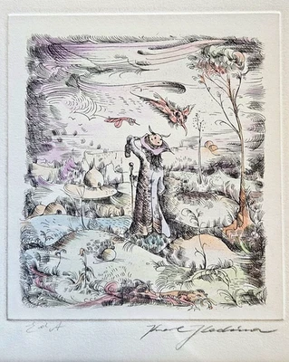 Original Farbradierung - Karl Hodina (1935-2017) "Phantastische Landschaft" - Bild 1 von 4